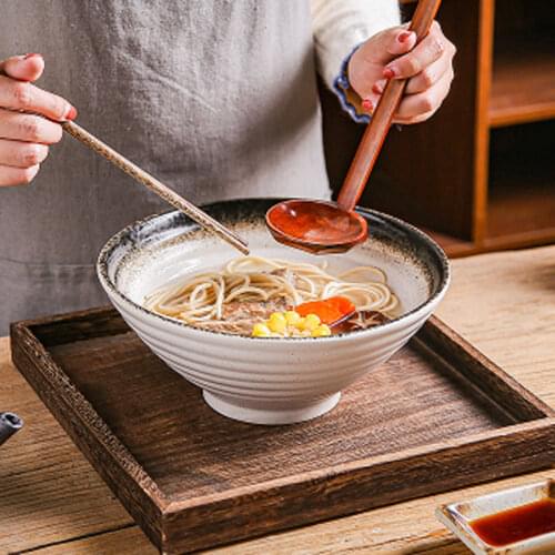 FANCITY Japanese Art Retro Ceramic Ramen Bowl Commercial Tableware Simple Household Large Capacity Soup Noodle Salad Dessert Bow