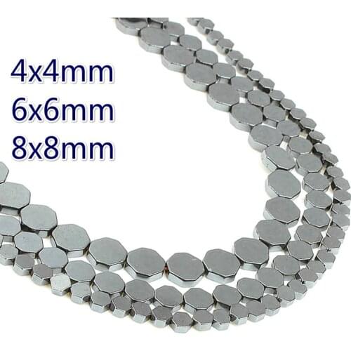 Natural Stone Hematite Hexagonal Loose Beads 4mm 6mm 8mm Black Flat Hexagon Beads For Making DIY Bead Bracelets Necklace 15Inch