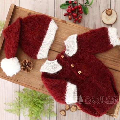 Hot Sale Christmas Bonnet and Romper Set Knit Newborn Baby Long Sleeve Romper Santa Claus Pants Outfit Newborn Baby Girl Overall