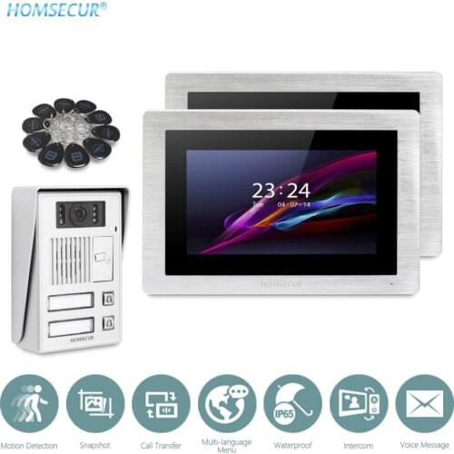 HOMSECUR 7inch Video Door Entry Security Intercom+Voice Message Motion Detection RFID Unlock for 2 Apartment BC112-2+BM714-S