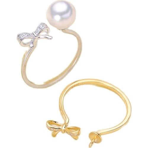 Classic Rings Resizable Design Rings Base 925 Silver Pearl Rings Settings Women DIY Pearl Rings Accessory No Pearl