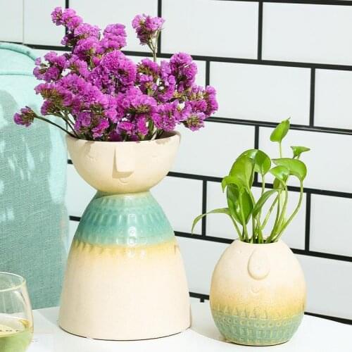 Creative humanoid vase Ceramic face flower pot Flower arrangement vases container Nordic decoration home jarrones living room