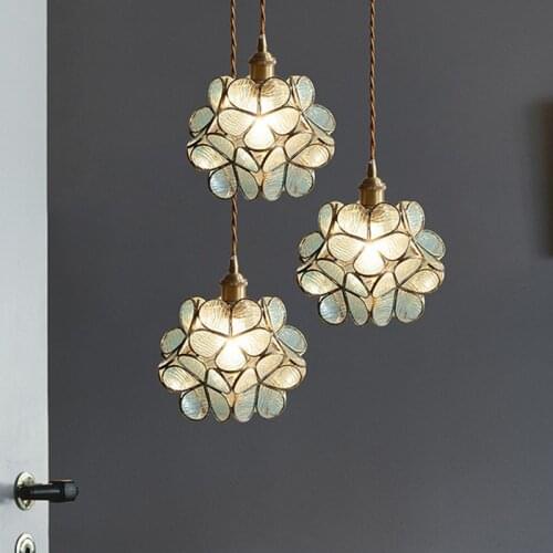 Art deco chandelier Nordic Flower Copper chandelier with petals Bedroom Dinning Living Room Glass LED Copper Pendant Lamp