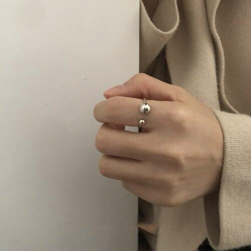 Minimalist Asymmetrical Smooth Round Bead Finger 925 Sterling Silver Adjustable Rings For Women Fashion Delicate Jewelry Gift