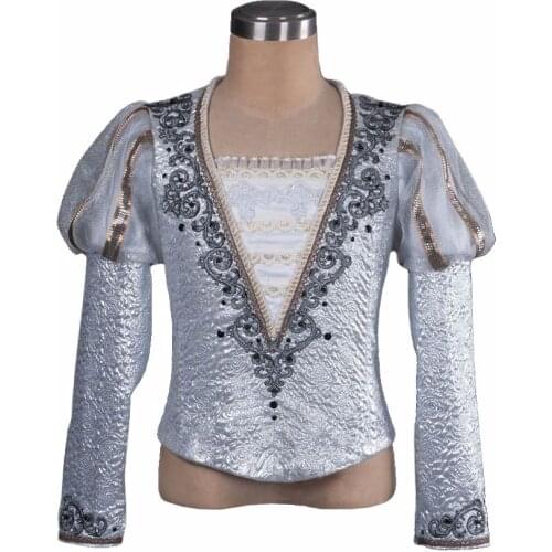 Men Professional Ballet Tunic Silver Prince Boys Ballet Dance Top Jacket Men Ballet Stage Outfit For Male Custom Made