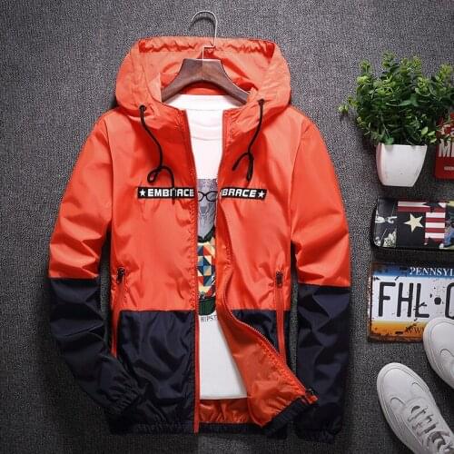2021 Mens New Jacket Colorful Spring Autumn Thin Jacket Mens Patchwork Hood Coat Slim Fit Brand Clothing S~4XL