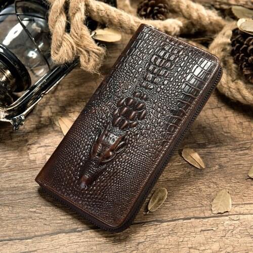 Wallet Male Genuine Leather Clutch Man Leather Clutch Wallet Brand Purse for Men Zipper Men Clutches Long Crocodile Pattern 1232