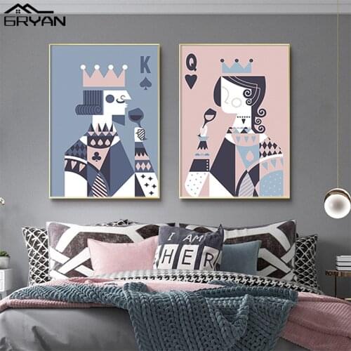 Nursery Poster Poker Playing Cards King and Queen Wall Mural Nodic Canvas Prints Painting Lving Room Bedroom Picture Home Decor