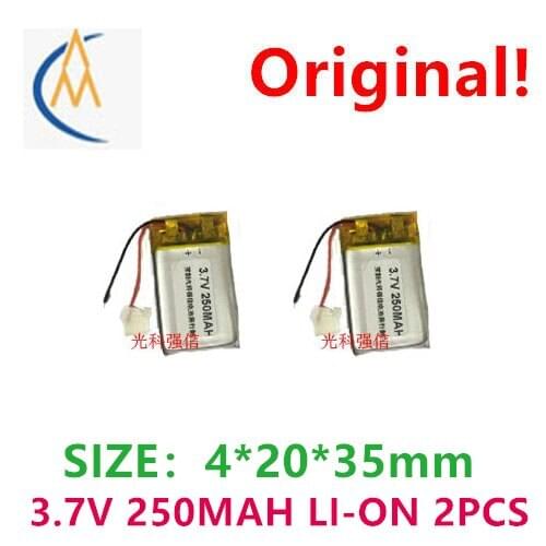 2PCS New full capacity 3.7V polymer lithium battery 042035 250mah MP3 Bluetooth headset / device / micro audio toy LED