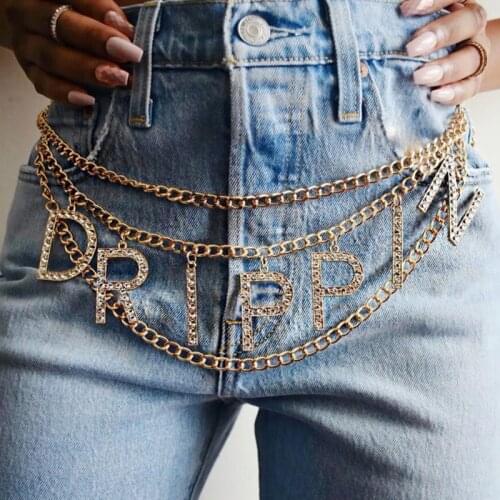 2020 New Fashion Handmade Sexy Body Chain Original Design Gold chain Custom DIY Crystal Letter Waist Chain For Women lady Gifts