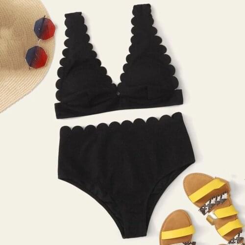 Solid Bikinis 2021 Scalloped Swimwear Women Push Up Swimsuits Brazilian Bikini Biquini Swim Bathing Suits Maillot De Bain #T1G