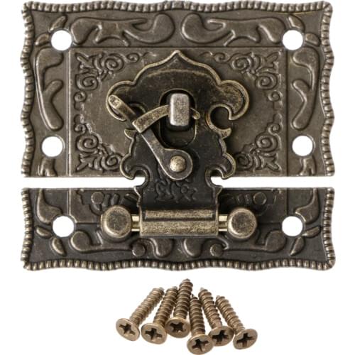 OOTDTY 55mmx47mm Vintage Style Latch Wooden Box Hasp Pad Chest Lock Bronze Tone Antique