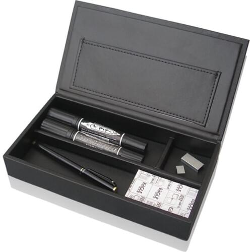 Office Pencil Pen Organizer Box Desk Storage Artificial Leather Holder Stationery Organizer