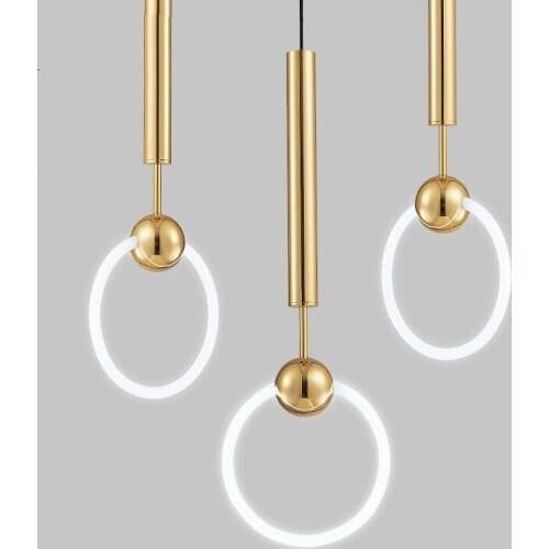 Post-modern Concise Bar Creative Circular Ring Glass Gold Pendant Light Restaurant Bedroom Office Decoration Lamp Free Shipping