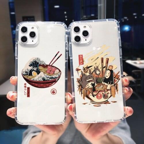 Japan Anime Ramen Cat Great Wave Clear Phone Case For iPhone 11 Pro MAX 12 XS 7 XR SE20 X 8 6Plus Cute Soft Silicone Cover Coque