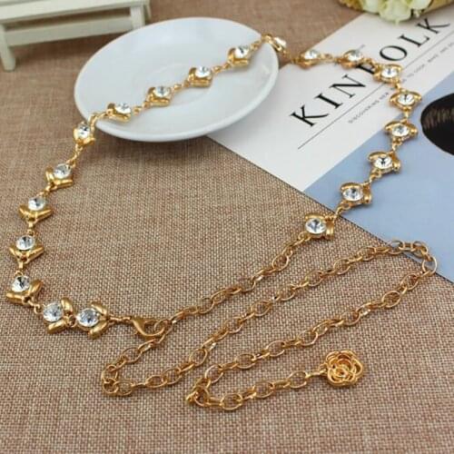Fashion Elegant Ladies Rhinestone Waist Chain Metal Chain Belt Wild Thin Waistband Women Dress Decoration Slim Belt