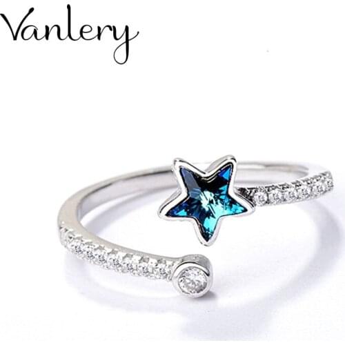 Romantic Charming Open Blue Star Ring for Women Vintage Boho Party Rings Gothic Punk Jewelry Gifts for Girls