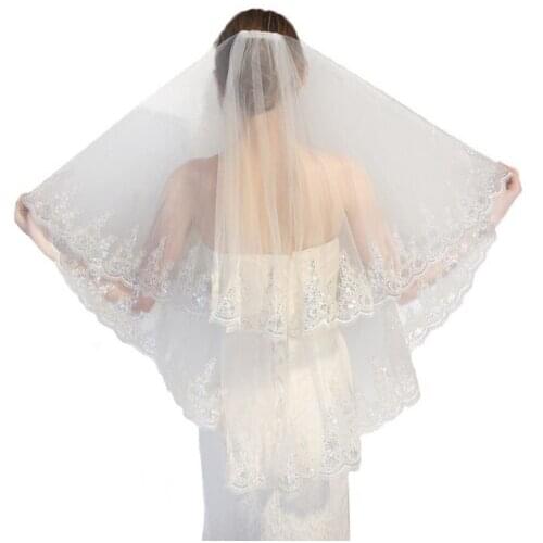 Luxury church bride wedding lace veil white/ivory 2t veil + comb