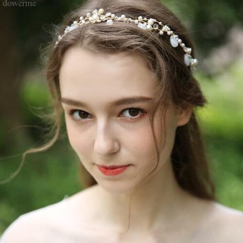 Gorgeous Gold Pearls Wedding Headband Hair Accessories Handmade Bridal Hair Vine Headpiece for Women Party Prom