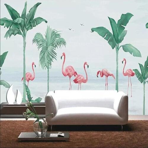 Nordic banana leaf flamingo background wall decoration painting professional production mural photo wallpaper can be customized