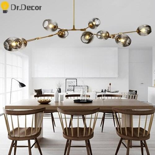 Modern LED Chandeliers Lighting Lustre Living Room Villa Ceiling Chandelier Lamp Nordic Glass Pendant Lamp Kitchen Hanging Lamps