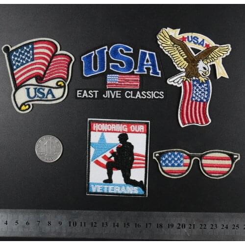 PGY U.S.A Embroidered Appliques Iron On Patches for Clothing Eagle Flag Stripe Badge Back Rubber U.S.A Embroidered Parches