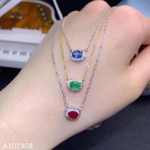 KJJEAXCMY boutique jewelry 925 sterling silver inlaid Natural Sapphire Ruby Emerald Pendant Female necklace support detection