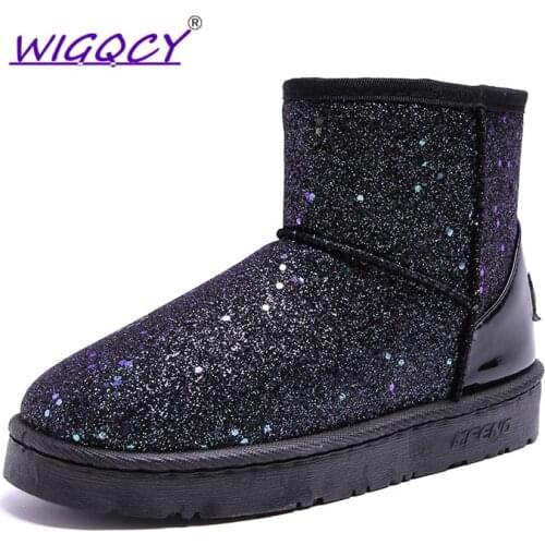 Womens shoes snow boots autumn and winter new Bling flat with round head snow boots frosted boots students casual cotton shoes