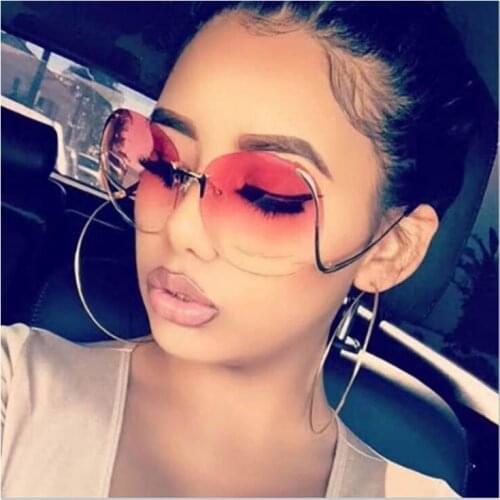 Newest Brand Designer Sunglasses Fashion Rimless Bend Leg Trendy Colorful Lens Oversize Shades Sun Glasses Women