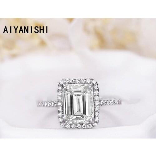 AIYANISHI High Quality Personality Halo Emerald Wedding Band Rings for Women Noble 925 Sterling Silver Bride Engagement Fashio