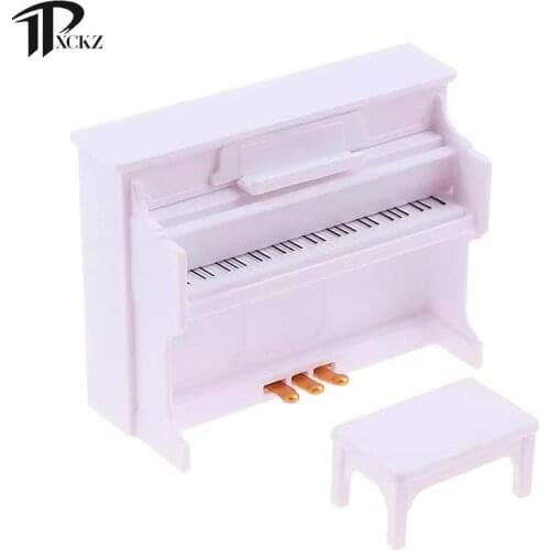 1:12 Wooden Grand Piano With Stool Model Play Toys Accessories Dollhouse Miniature White Exquisite For Dollhouse Decals