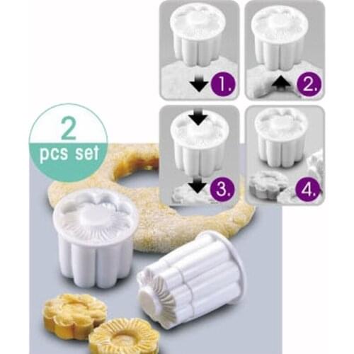 2Pcs/Set Flowers 3D Cookies Fondant Cutter Homemade Cake Pastry DIY Baking Embossed Chocolate Biscuit Mold Decorating