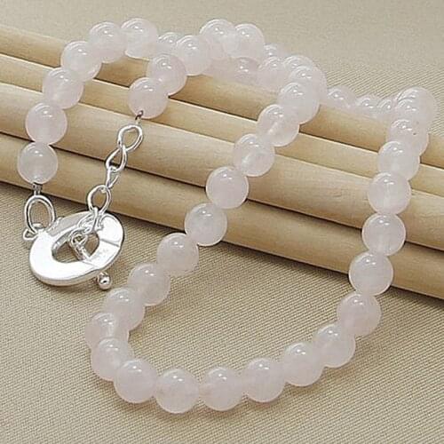 2019 New 925 Sterling Silver Fashion Pink Pearl Necklace for Women Wedding Jewelry Bead Necklace