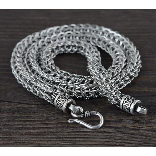 2020 new real solid S925 pure silver fashion necklace for men fashion water ripple men necklace Thai silver S hook chain