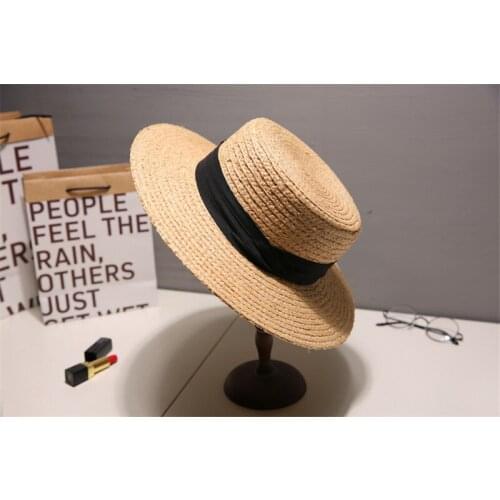 2020107-shi summer handmade raffia grass ribbonclassic solid fedoras cap men women leisure panama jazz hat