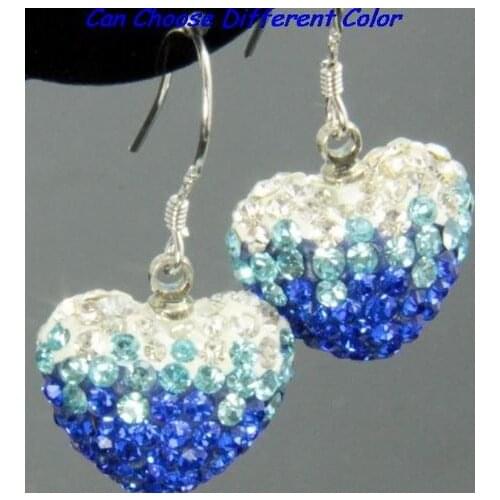5pair/lot silver plated clay micro pave disco mix multicolor Beads Gradient Heart drop earrings u53 crystal