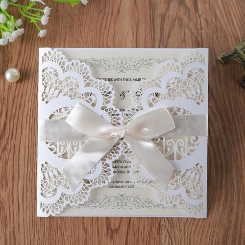 50pcs White Laser Cut Lace Wedding Invitations Cards with Printable Paper and Envelopes for Engagement Wedding Bridal Shower