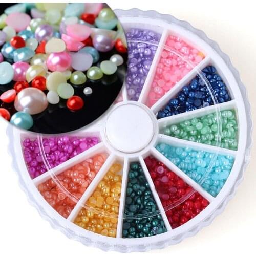 500Pcs/wheel Manicure Multi-color Rhinestones 3D Flat Back Half Round Faux Pearls DIY Nail Art Decoration