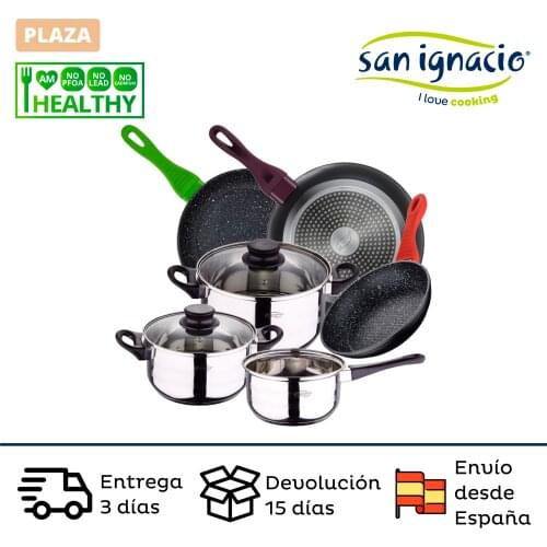 7 PCs SAN IGNACIO Cassel kitchen battery in stainless steel and silver forged aluminum non-stick pans set