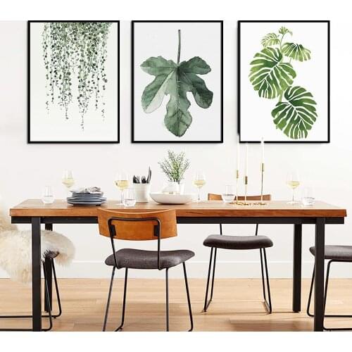 Watercolor Green Plant Wall Art Canvas Still Life Leaves Poster Print Nordic Decoration Pictures for Living Room Metal Frame