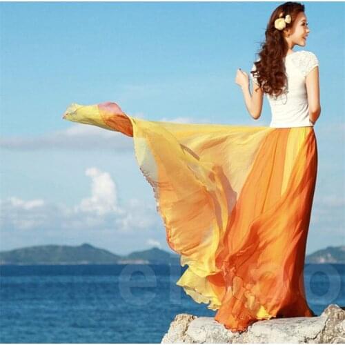 Free Shipping 2019 New Arrival Super Long Chiffon Skirt For Women Fashion Black And Grey Patchwork Bust Skirt Ruffles Skirts