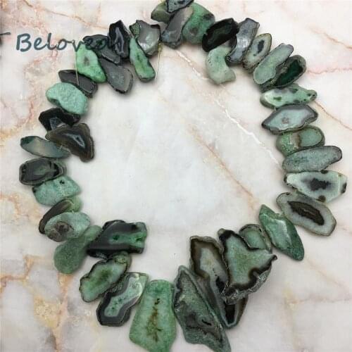 Top Drilled Freeform Druzy Green Agates Geode Slice Loose Beads, Polished Raw Quartz Gems Slab Jewelry Making Beads, BG18250