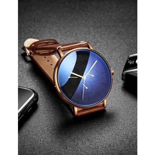 Watch For Men Blue Watches Sport Mens Watch Chronograph Luxury Leather Strap Clock Wristwatch Waterproof Relogio Masculino 2020