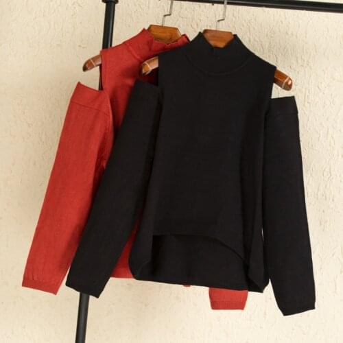In autumn and winter, the new Korean version is loose and simple, with half-high collar and off-the-shoulder solid color pullove