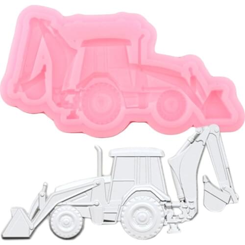Excavator Silicone Mold 3D Car Fondant Molds Baby Birthday Cake Decorating Tools Cupcake Candy Clay Chocolate Gumpaste Moulds