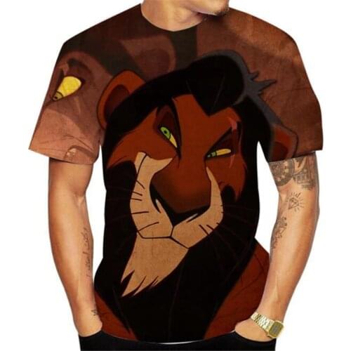 Lion King Simba Summer Short Sleeve 3D Print T-shirt Disney Cartoon Mens Couple Casual T-shirt Animal O Neck Tee Tops Clothes