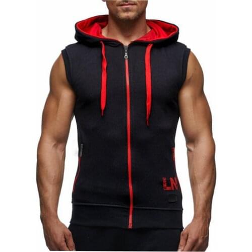 Summer Korean Mens Workout Sleeveless Sweater Hooded Vest Slim Top Waistcoat Jacket Men Vest