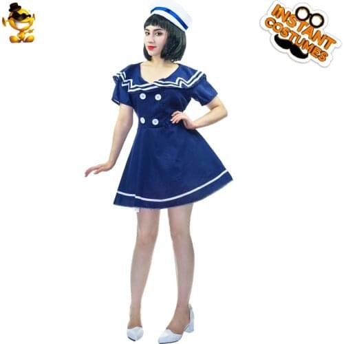 Women Sexy Navy Uniform Costume Adult Ladies Blue Short Sleeve with Hat Outfits Halloween Girls Cosplay Navy Career Suits