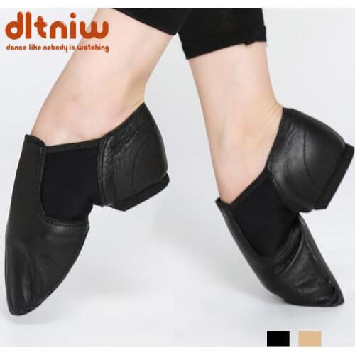 Coupons Womens Jazz Slip on Sneakers Genuine Leather Dancing Shoes for Men Adult Kids Girls Black sports Boots Jazz Dance Shoes