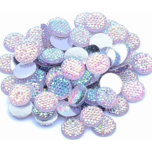 Many AB Colors 12mm 40/200 Piece Pack Glue on Round Flatback Resin Rhinestones Without hole Beads Gems DIY Scrapbooking Crafts